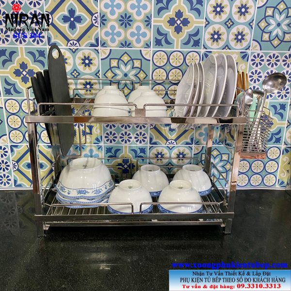 Kệ úp chén dĩa thông minh 2 tầng inox 304