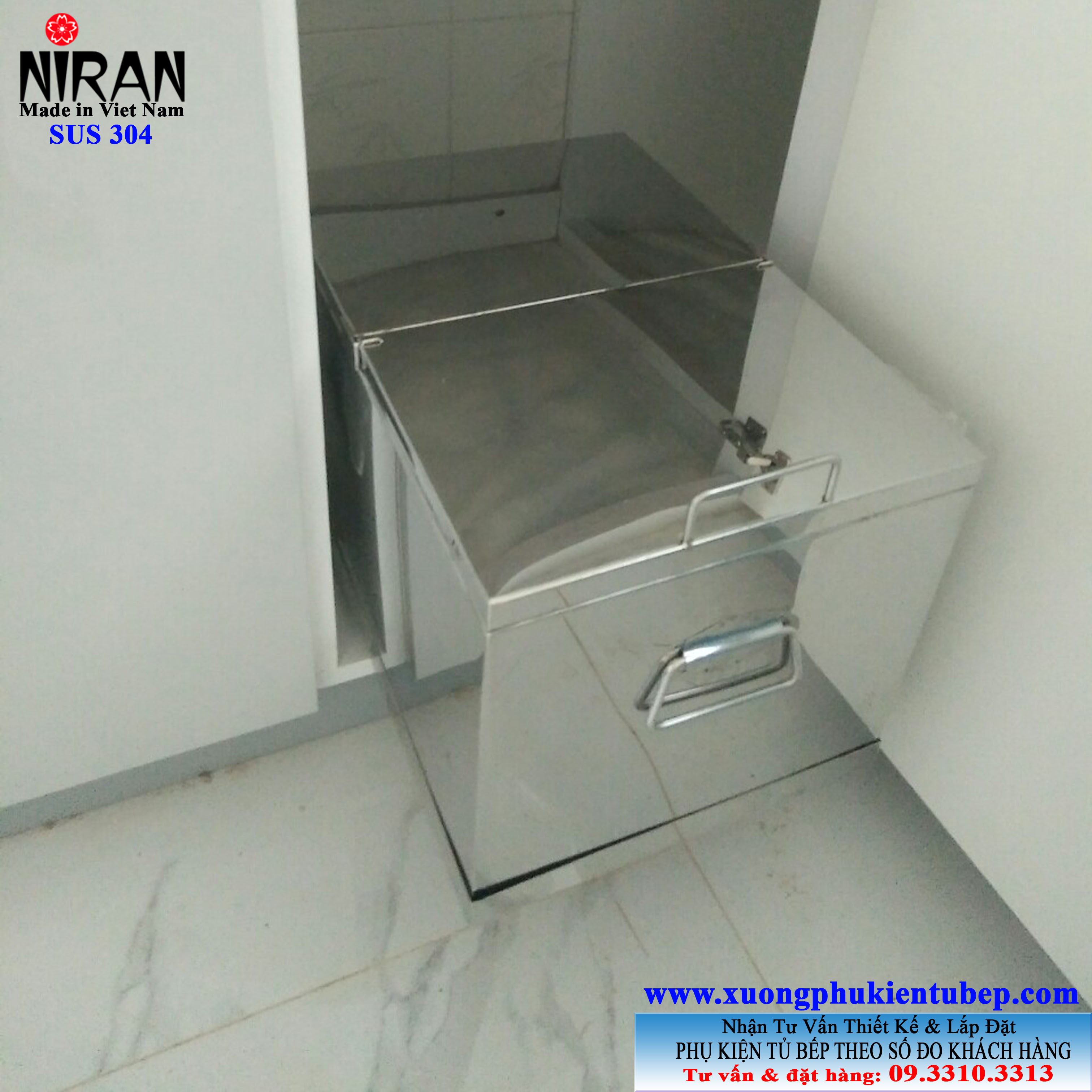 Thùng gạo âm tủ inox 304 Niran NR0901