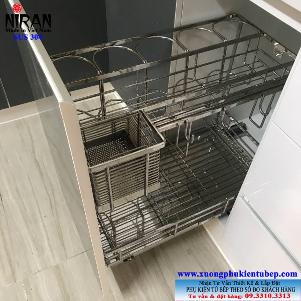 Kệ gia vị Niran inox 304 NR0303 có ray giảm chấn
