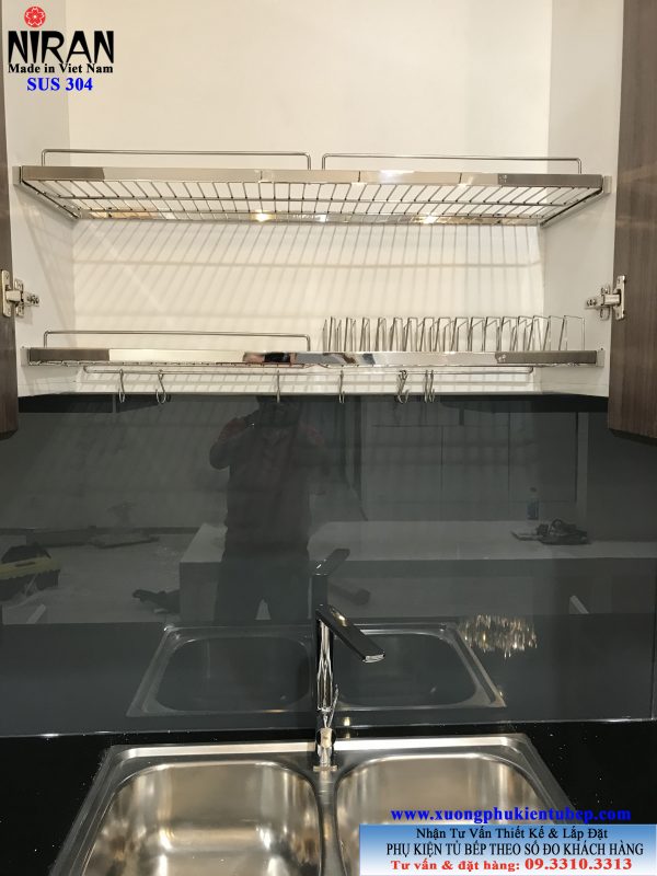 Kệ chén dĩa âm tủ 2 tầng Niran inox 304