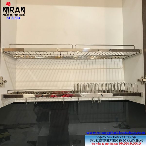 Kệ chén dĩa âm tủ 2 tầng Niran inox 304 NR0103