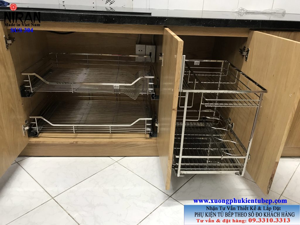 Thi công lắp đặt phụ kiện tủ bếp inox 304 hcm