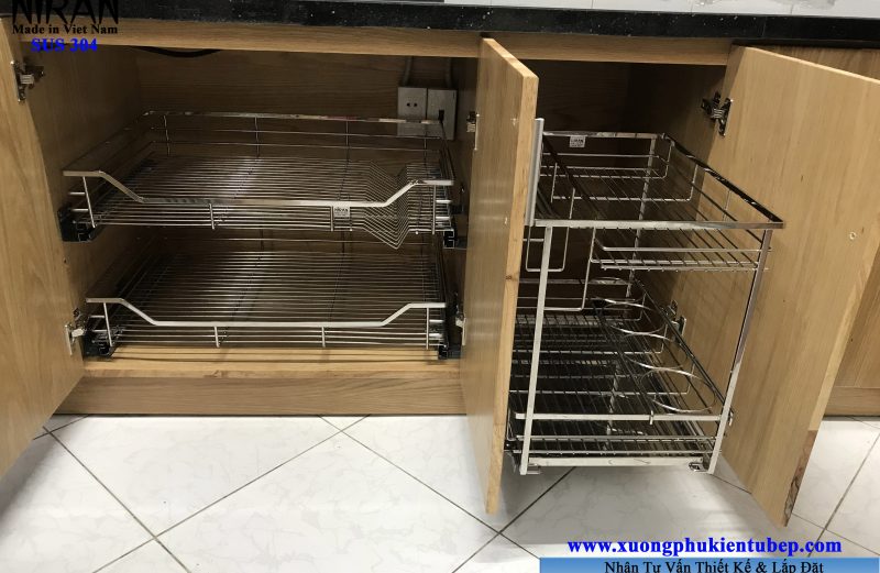 Thi công lắp đặt phụ kiện tủ bếp inox 304 hcm