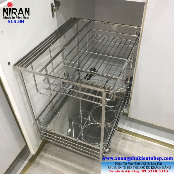 Kệ gia vị Niran inox 304 NR0302 có ray giảm chấn