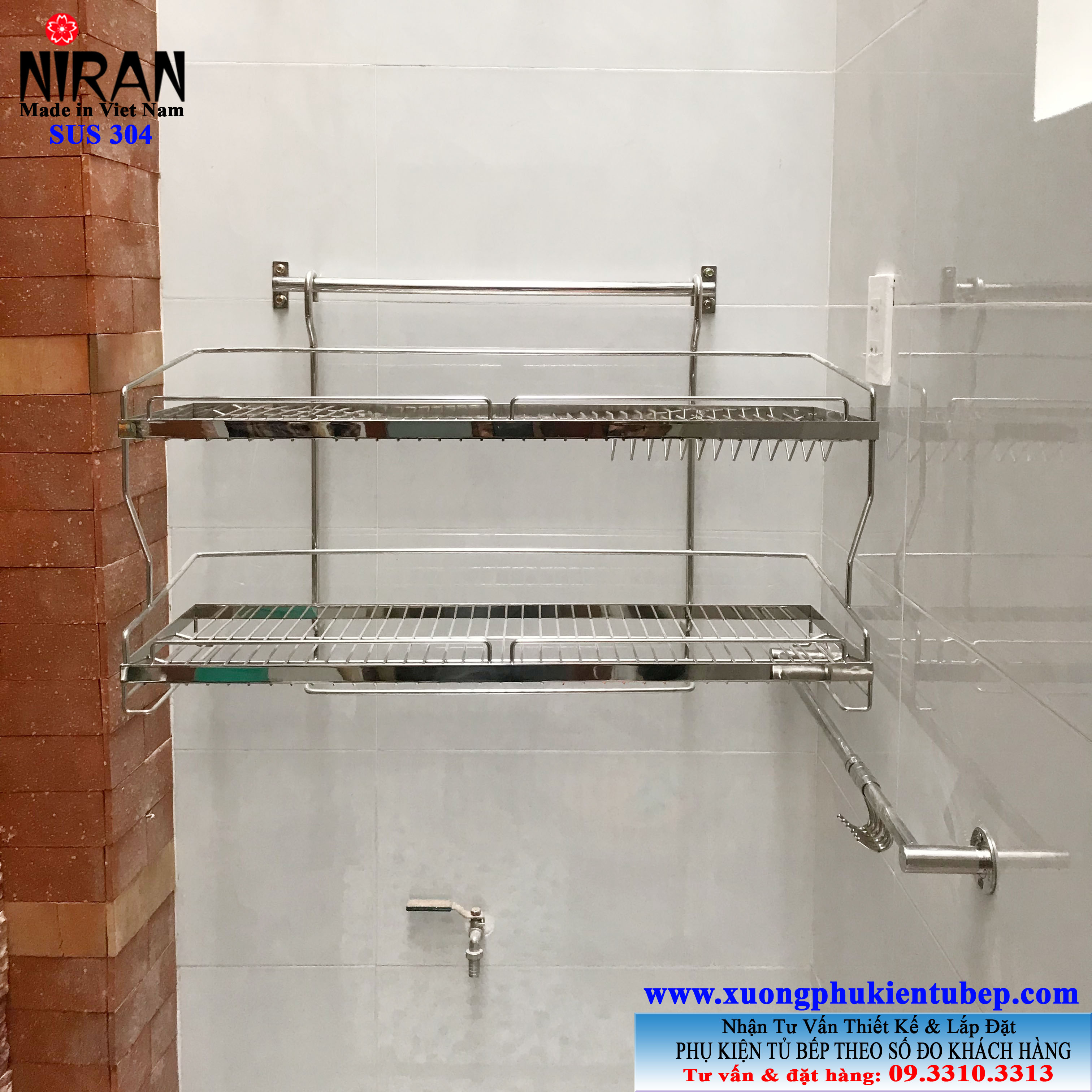 Kệ chén treo tường 2 tầng inox 304 Niran NR0611