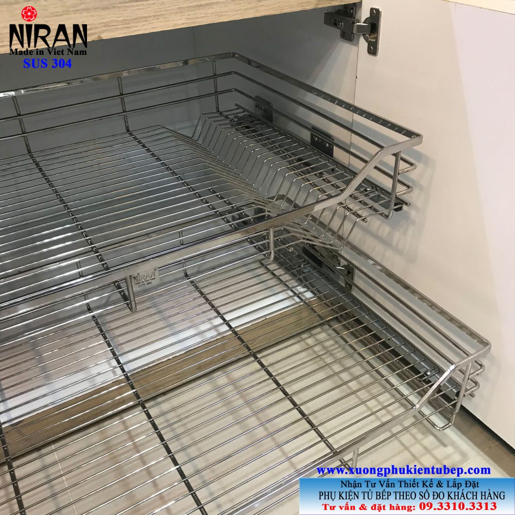 rổ đựng xoong nồi ray giảm chấn inox 304