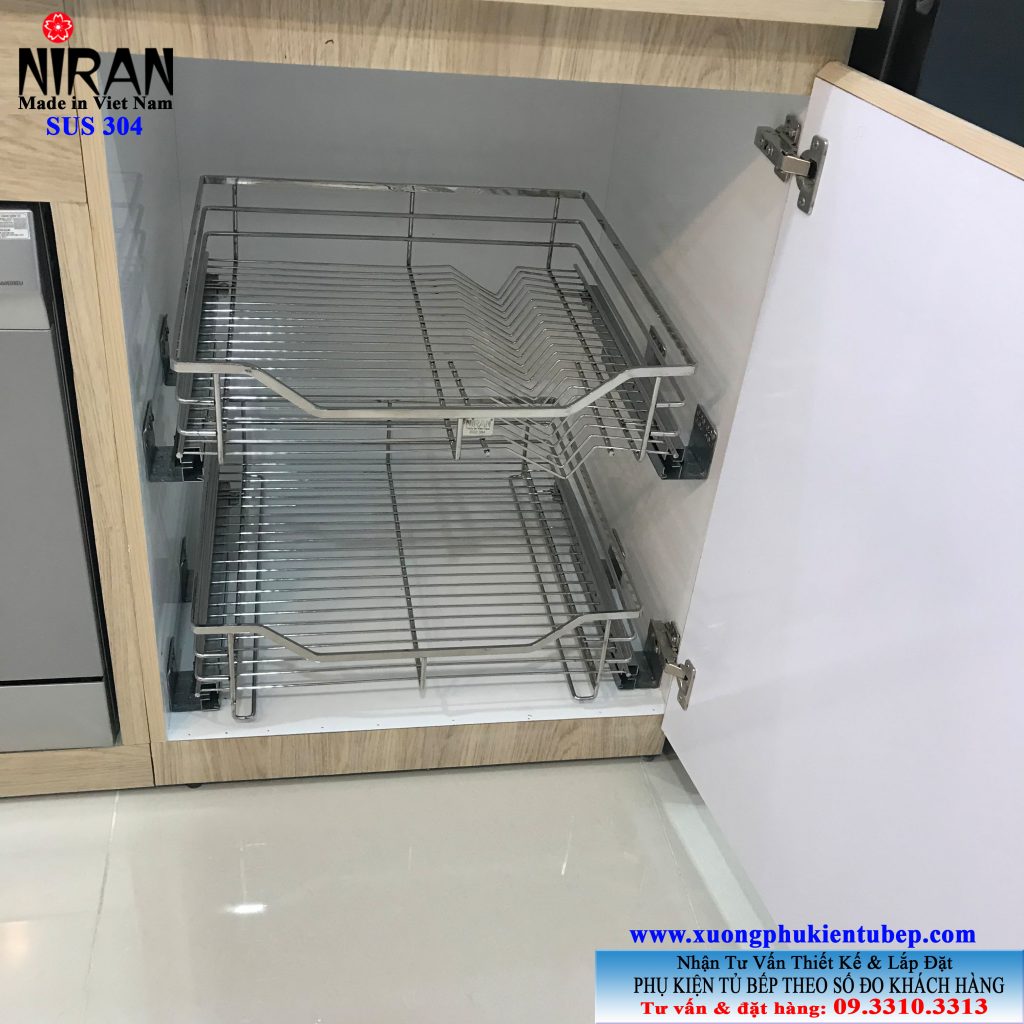 Rổ chén dĩa có ray giảm chấn inox 304