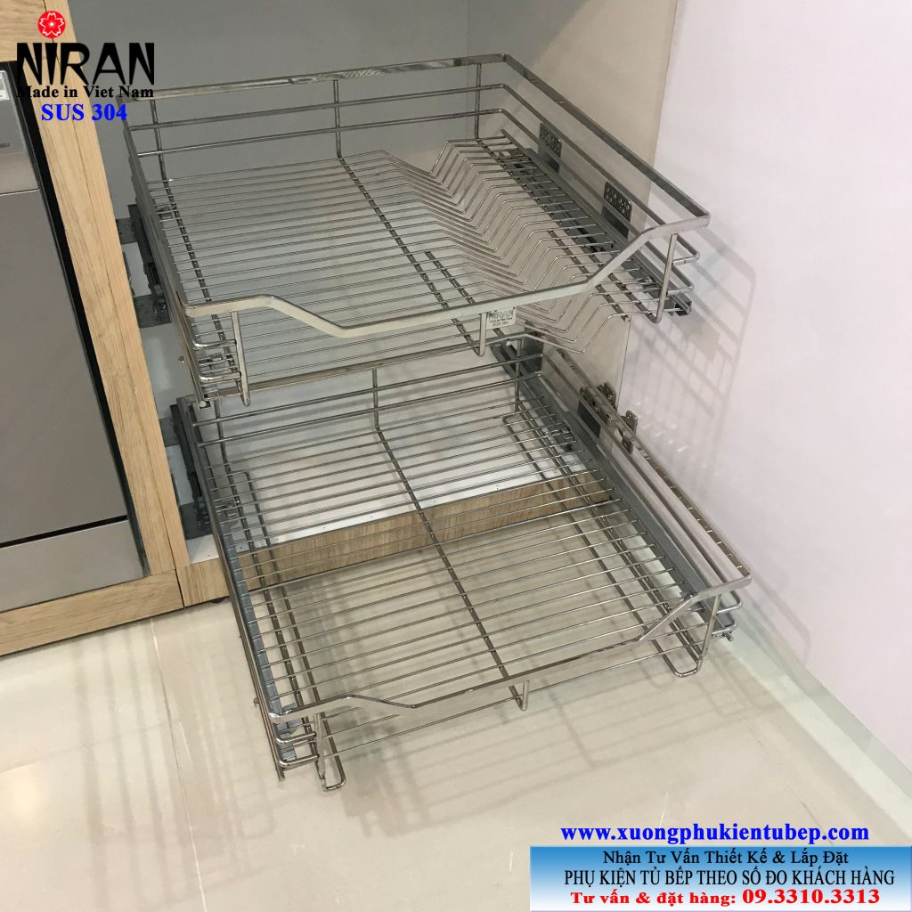 Rổ chén dĩa có ray giảm chấn inox 304