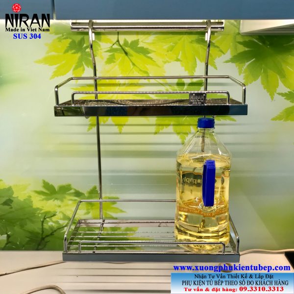 Giá treo gia vị nhà bếp 2 tầng inox 304 cao cấp