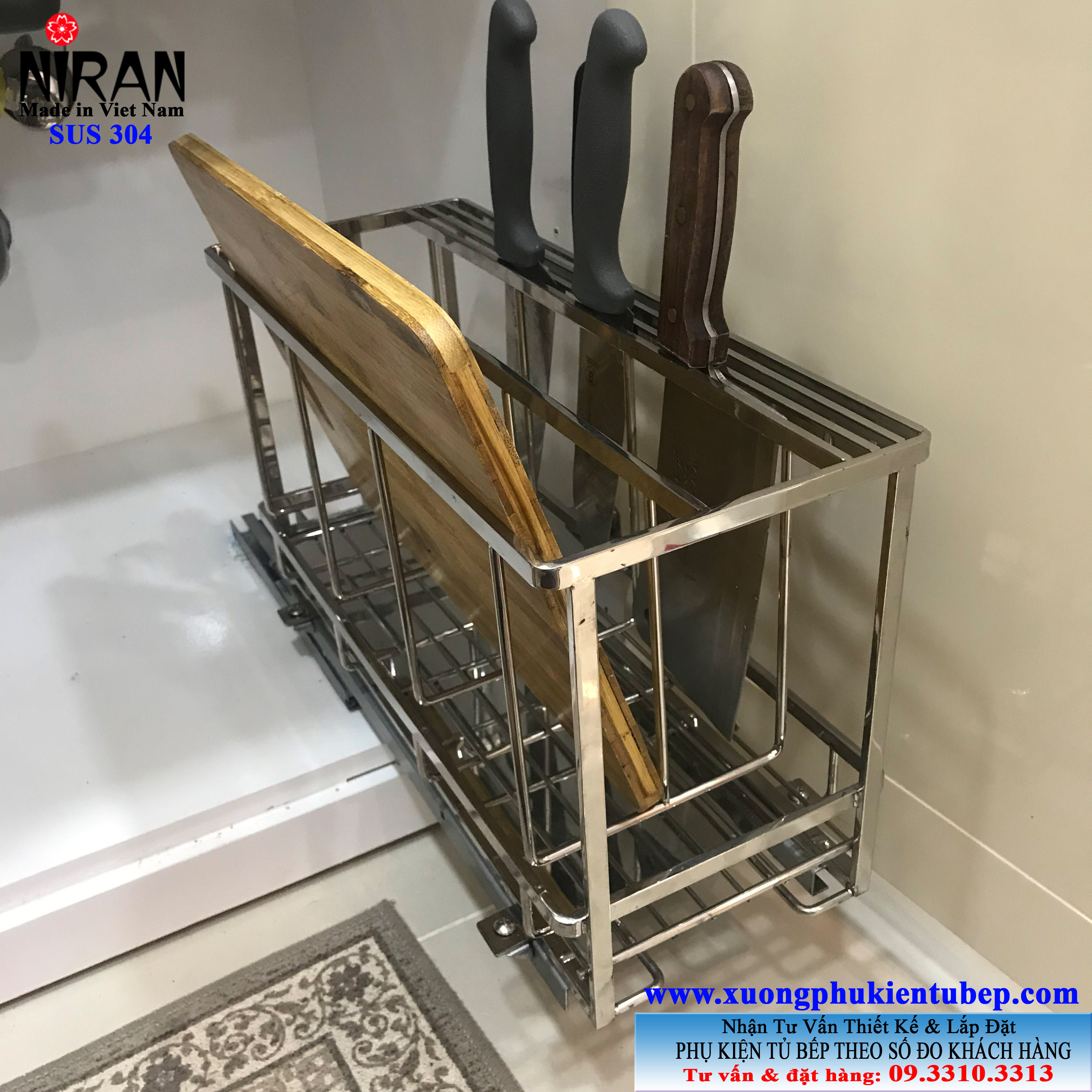 Kệ đựng dao thớt inox 304 có ray kéo