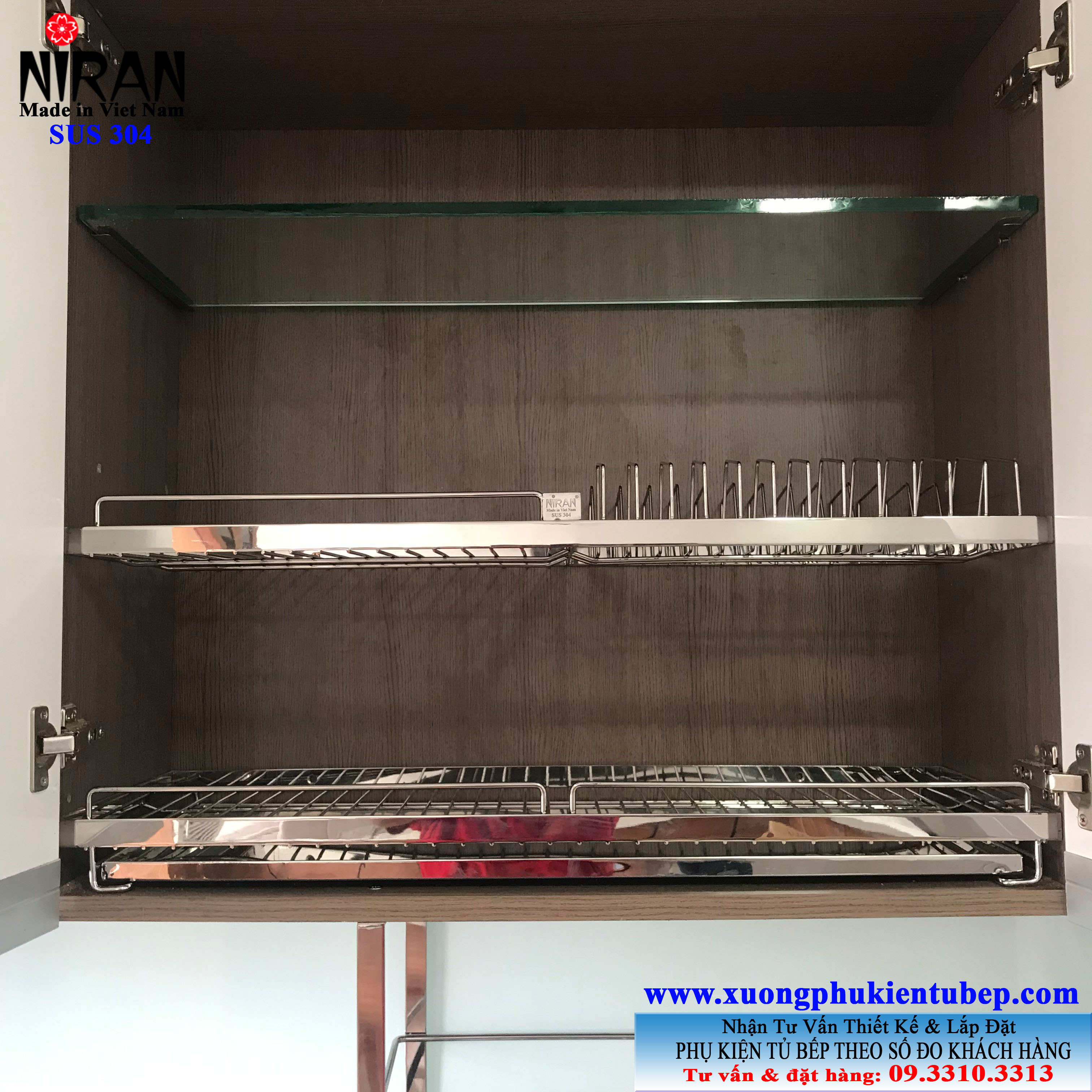 Kệ chén tủ trên 2 tầng inox 304 Niran NR0115