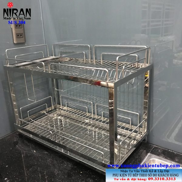 Kệ úp chén dĩa 2 tầng trên bồn rửa inox 304