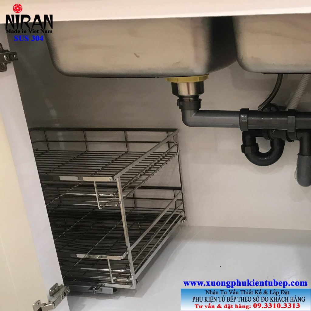 Kệ góc 2 tầng có ray giảm chấn inox 304 Niran NR0704