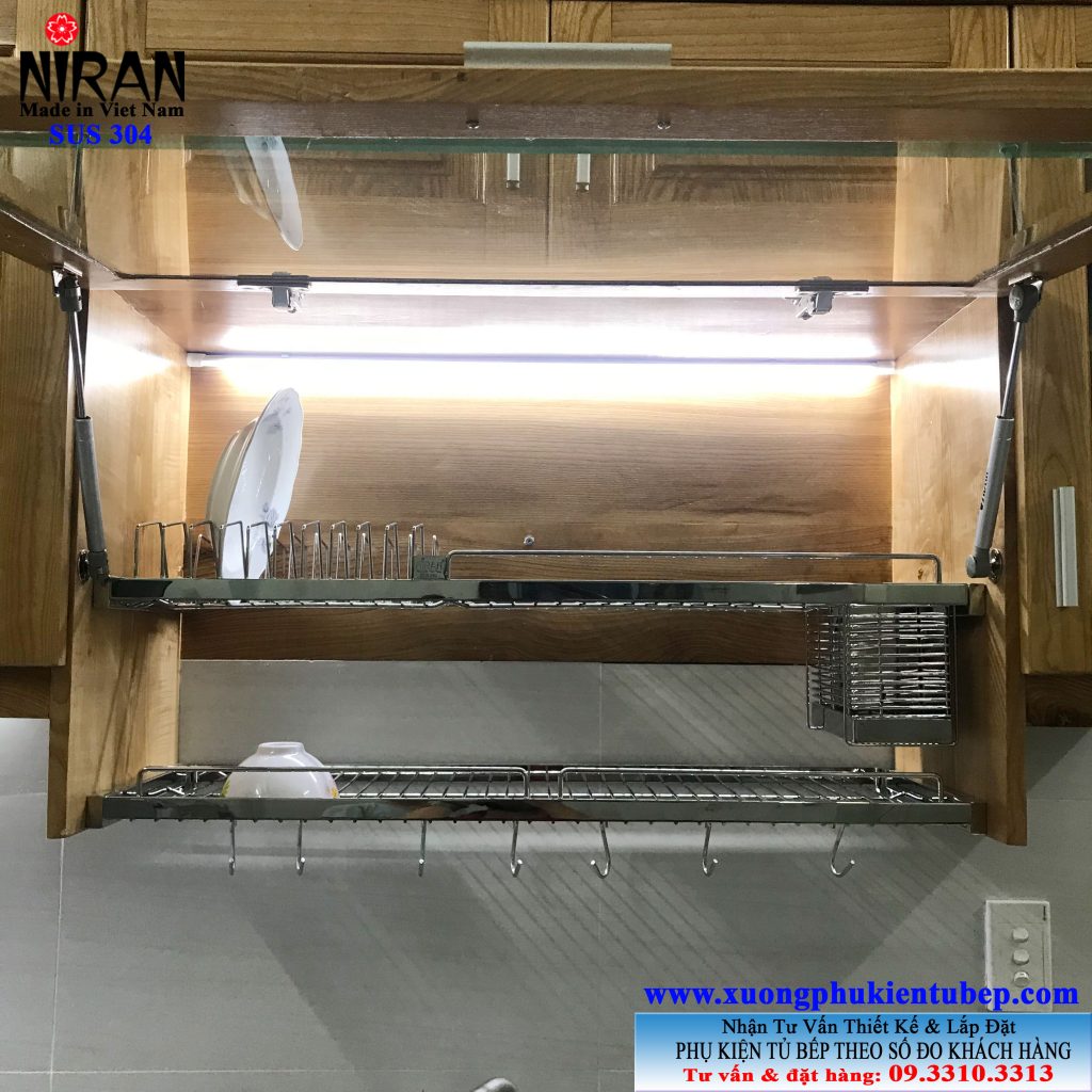 Kệ chén âm tủ trên 2 tầng inox 304 Niran NR0113