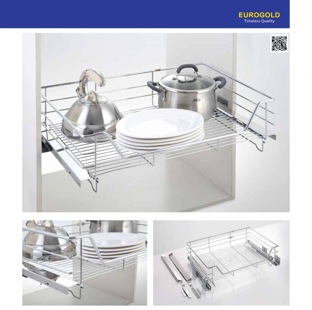 Giá xoong nồi EG61.60 inox nan âm tủ gắn cánh – Eurogold