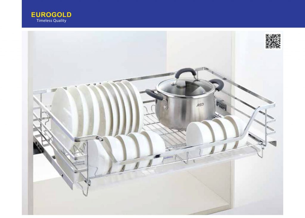 Giá xoong nồi,bát đĩa EP60 inox 304 nan dẹt gắn cánh âm tủ – Eurogold