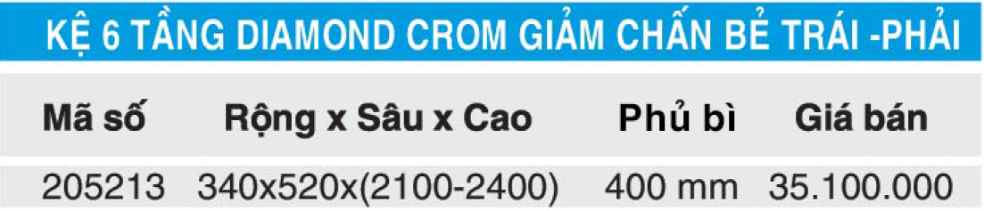 Bảng giá kệ 6 tầng diamond Higold 205213