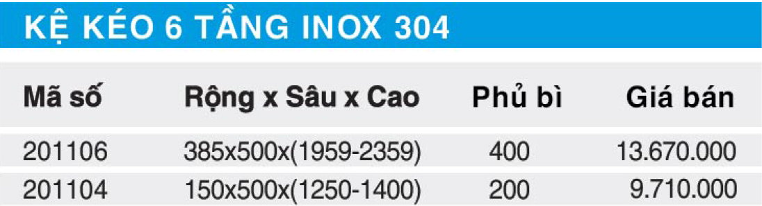 Bảng giá kệ kéo 6 tầng Higold 201106