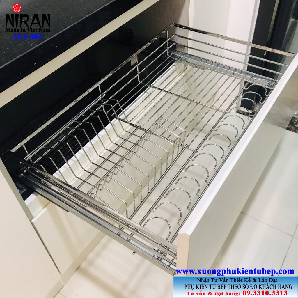 Rổ đựng chén dĩa inox 304 ray kéo