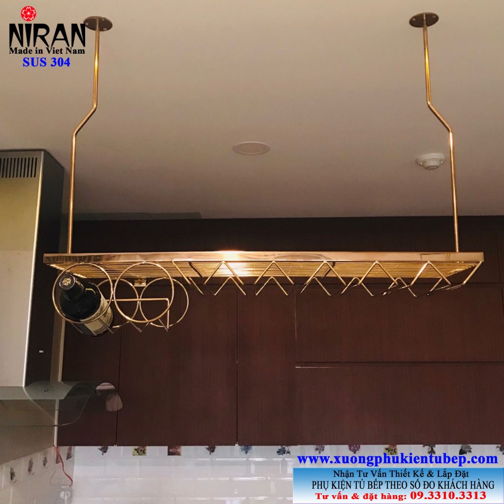 Giá treo ly inox 304 vàng hồng Niran