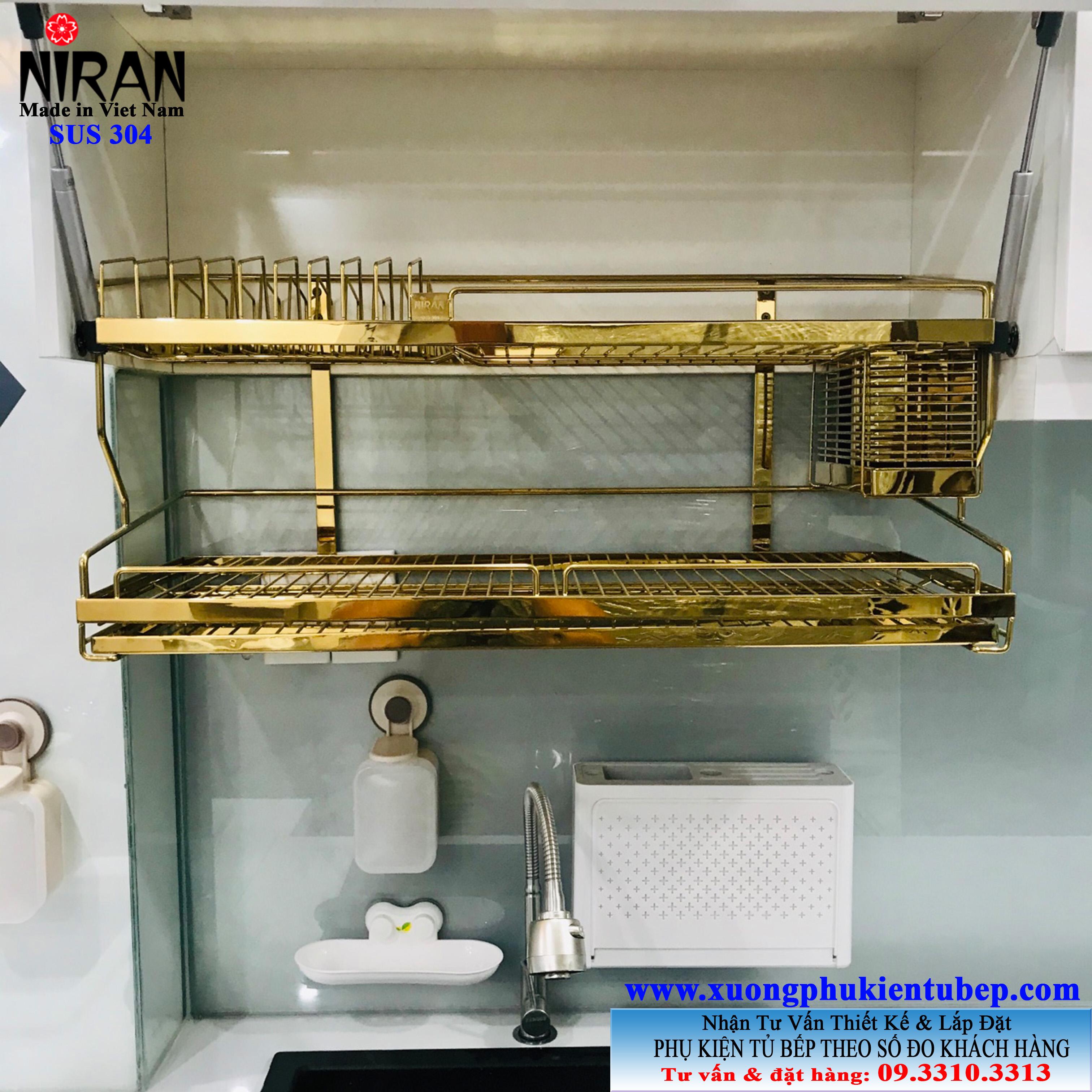 kệ úp chén inox 304 2 tầng vàng gold