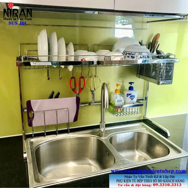 giá úp chén bát 1 tầng đa năng inox 304 trên chậu rửa
