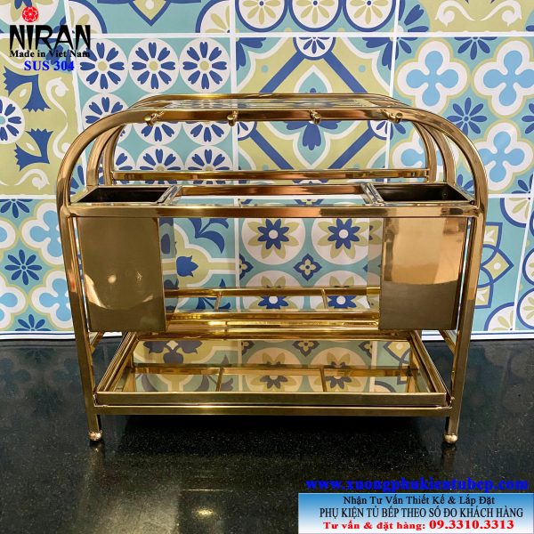 Giá để dao thớt đa năng trong tủ bếp inox 304 mạ vàng Niran NR3019