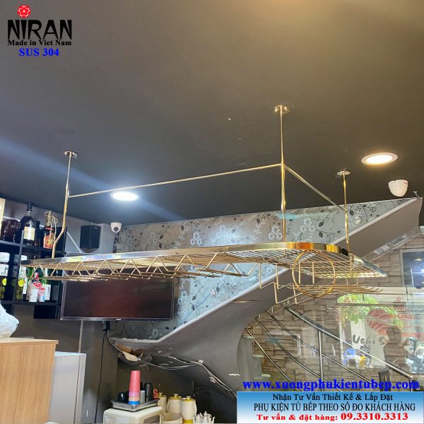 giá treo ly quán cafe nhà hàng inox mạ vàng