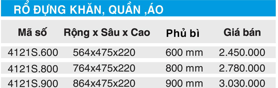 BANG GIA RO DUNG KHAN QUAN AO 4121S