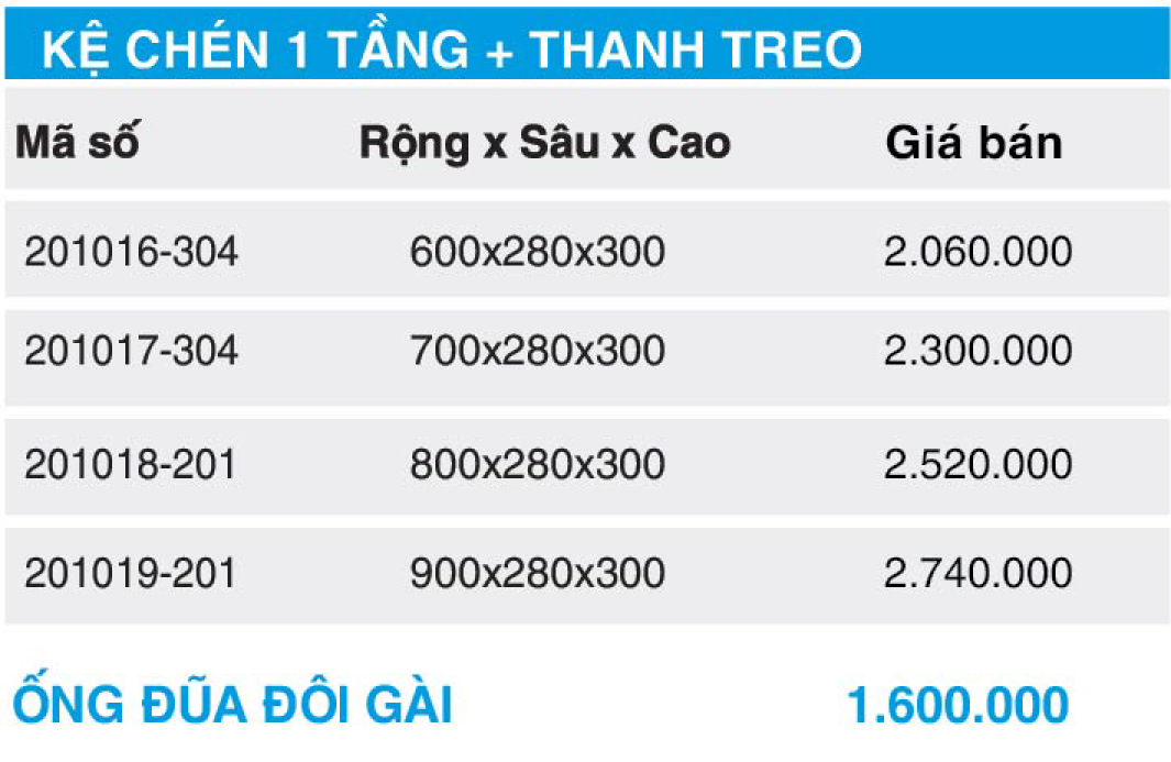 Bảng giá kệ chén 1 tầng Higold 201016