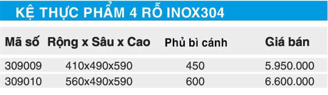 Bảng giá kệ thực phẩm 4 rổ Higold 309009