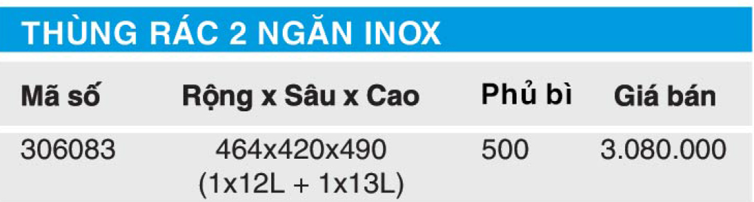 Bảng giá thùng rác 2 ngăn Inox Higold 306083