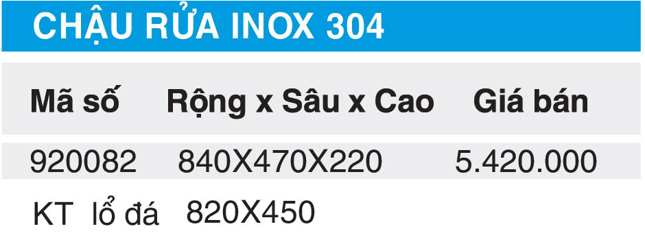 BANG GIA CHAU RUA INOX 304 920082