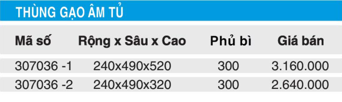Bảng giá thùng gạo Higold 307036